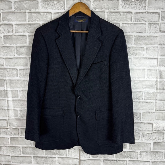 Brooks Brother Vintage Dark Navy Blue Herringbone Blazer Suit Jacket Mens 40R - Picture 1 of 10